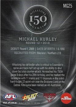 2019 Select Footy Stars - AFL Milestone Games #MG25 Michael Hurley Back